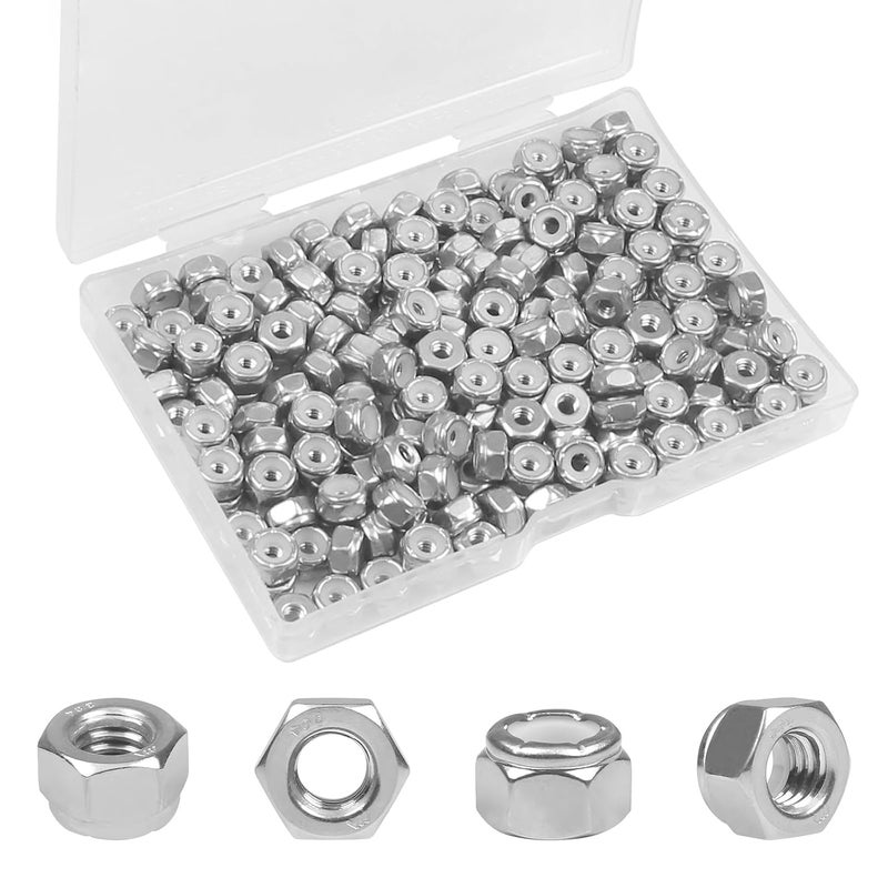 Yinpecly 190PCS #6-32 Nylon Insert Hex Lock Nuts,304 Stainless Steel Locknuts,Hex Drive,Coarse Thread,Self-Locking Nuts for Industrial Construction Fasteners - Image 1